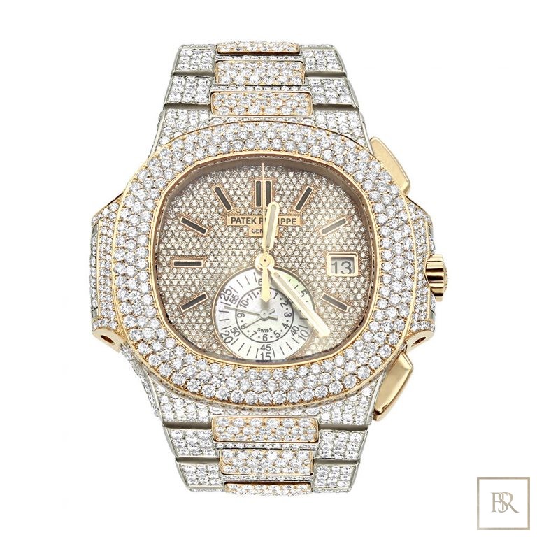 Patek Philippe Nautilus Chronograph Date Diamond Pave Set 170000 for sale For Super Rich