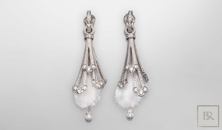 Earrings  FEATHER White Gold diamonds -  Giberg Unique for sale For Super Rich